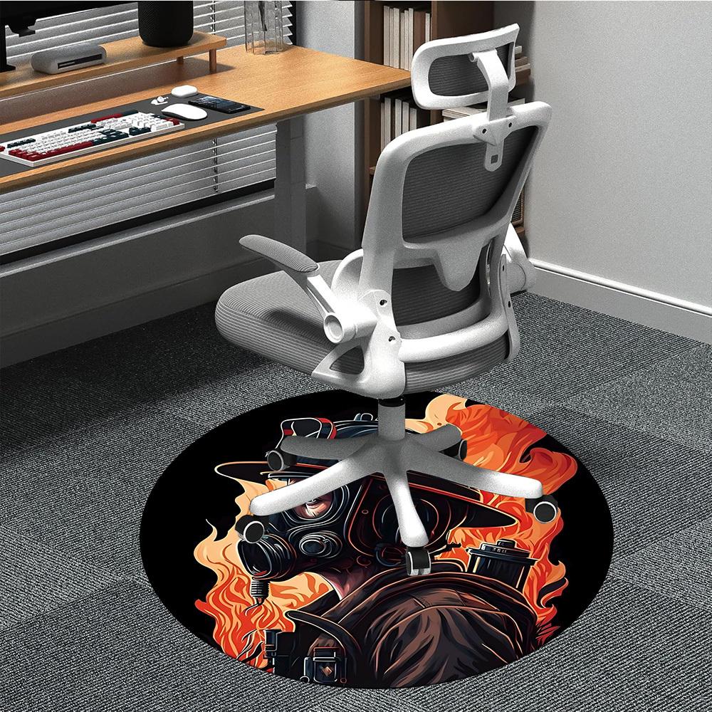 1pc Firefighter Flames Office Round Area Rug, Mat Suitable ForOffice, Under Office Chairs Bedroom Living Room Home Decor, Room Deco