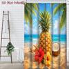 4Pcs 2D Flat Tropical Beach Shower Curtain Set with Non-Slip Bath Mat, Toilet Lid Cover, Contour Rug & 12 Hooks, Bathroom Decor