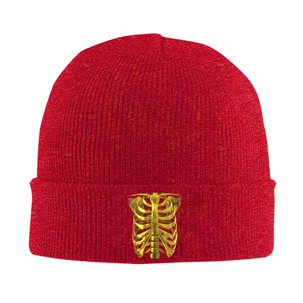 Human Skeleton Rib Cage Gold Knitted Hat Street Y2K Caps Men Women Unisex Kpop Beanie Hats Autumn Winter Warm Soft Bonnet Hats