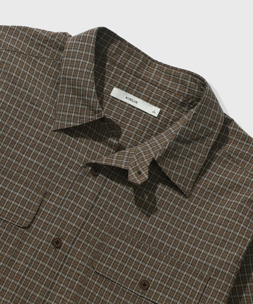 KIIMUIR [Crop] Rolled-Up Check Crop Short Sleeve Shirt_Brown [Select Sleeveless]