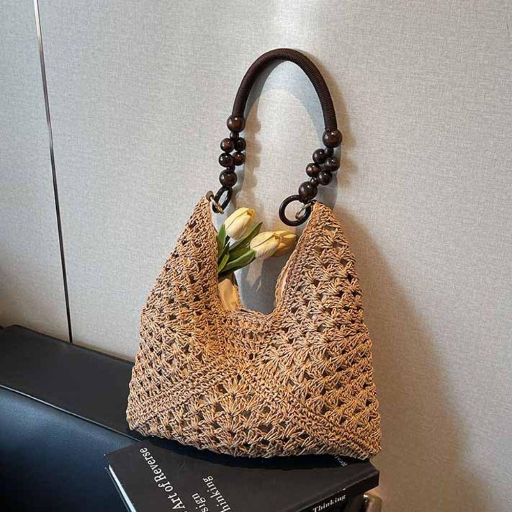Beach Handbag Straw Woven Bag Hollow Out Hollow Shoulder Bag Trendy Bohemian Beach Bag  Girls