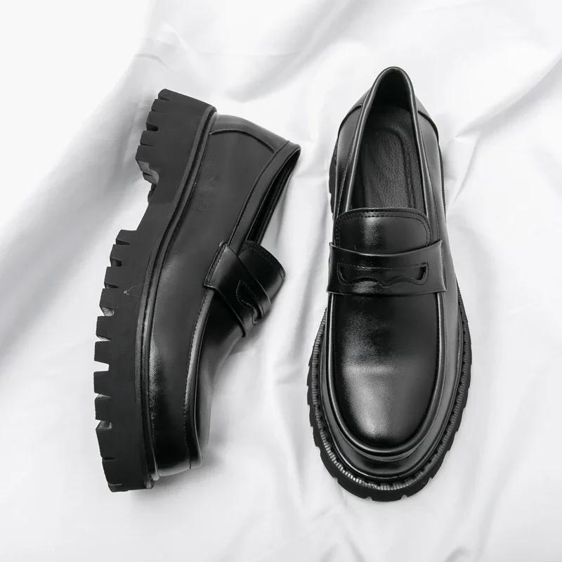 Simple Glossy Matte Finish Handmade Advanced Thick Bottom Casual Shoes for Men Oxford Luxurious Korean Leather Shoes