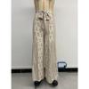 Casual Vacation Style Lace-up Geometric Floral Print Wide-leg Pants for Women