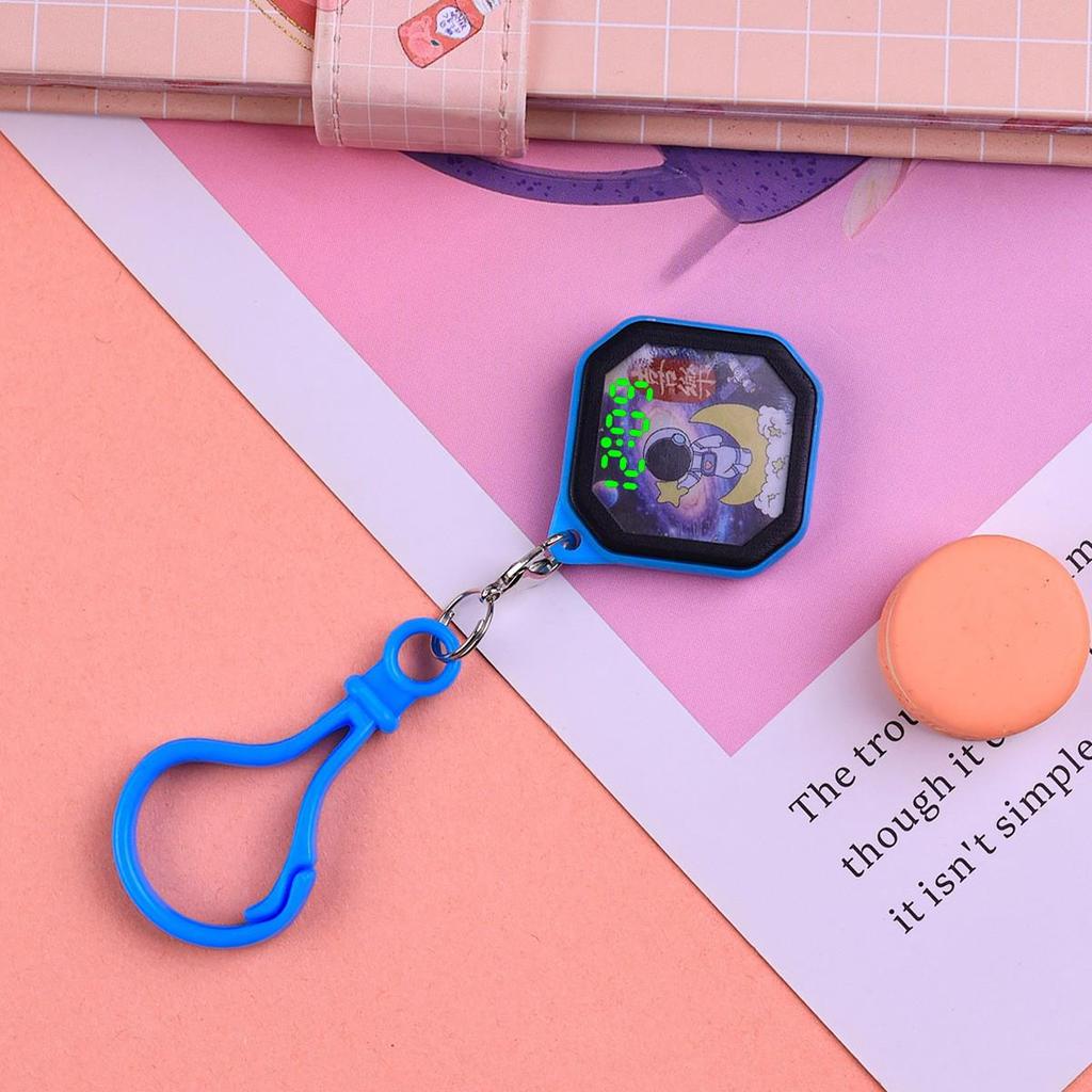 Mini LED Cartoon Cat Keychain Watch Pendant for Kids
