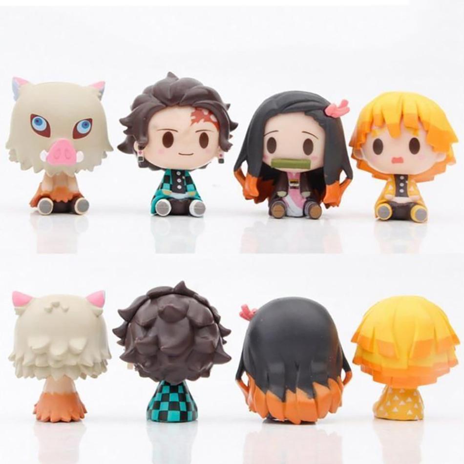 Demon Slayer Kimetsu No Yaiba Q Version Sitting Figures Tanjiro Nezuko Zenitsu Inosuke Model Desk Decor Birthday Gifts For Fans