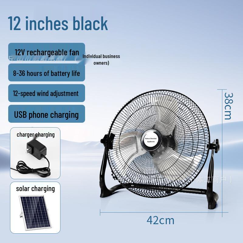 Draagbare Vloerventilator op Zonne-energie voor Kamperen, Vissen, Studentenkamer en Buitengebruik