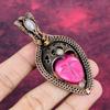 Pink Carved Bone Face Pendant Copper Wire Wrapped Pendant Rainbow Moonstone Jewelry