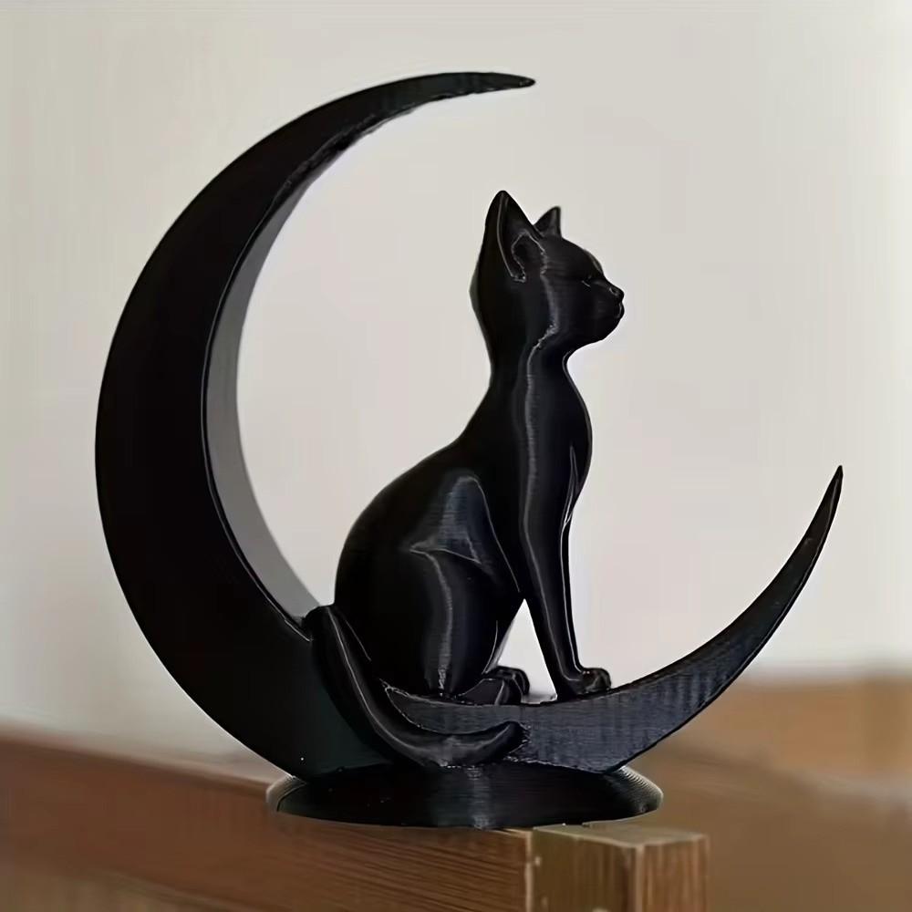 3D Printed Moon Cat Decoration Art Crafts Cat Statue Decorative Desktop Decoration Table