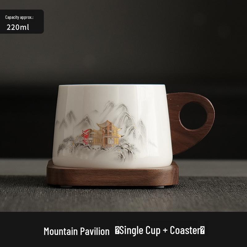 Dehua White Porcelain Tea & Coffee Mug with Lid - Ceramic Cup for Tea & Water Separation, Ideal for Office & Personal Use.