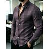 Men's Orange Blue Large Plaid Long Sleeve Collar Shirt Retro Plaid Casual Business Slimming Plaid Shirt