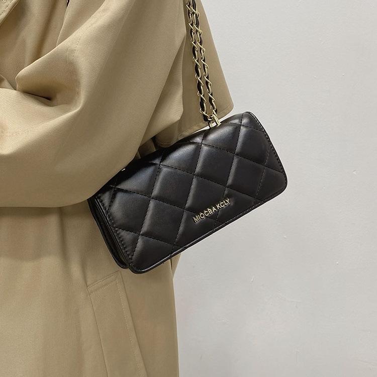 

Rhombus small bag new trendy high-end sense versatile fashion chain bag women s niche shoulder messenger bag чёрный