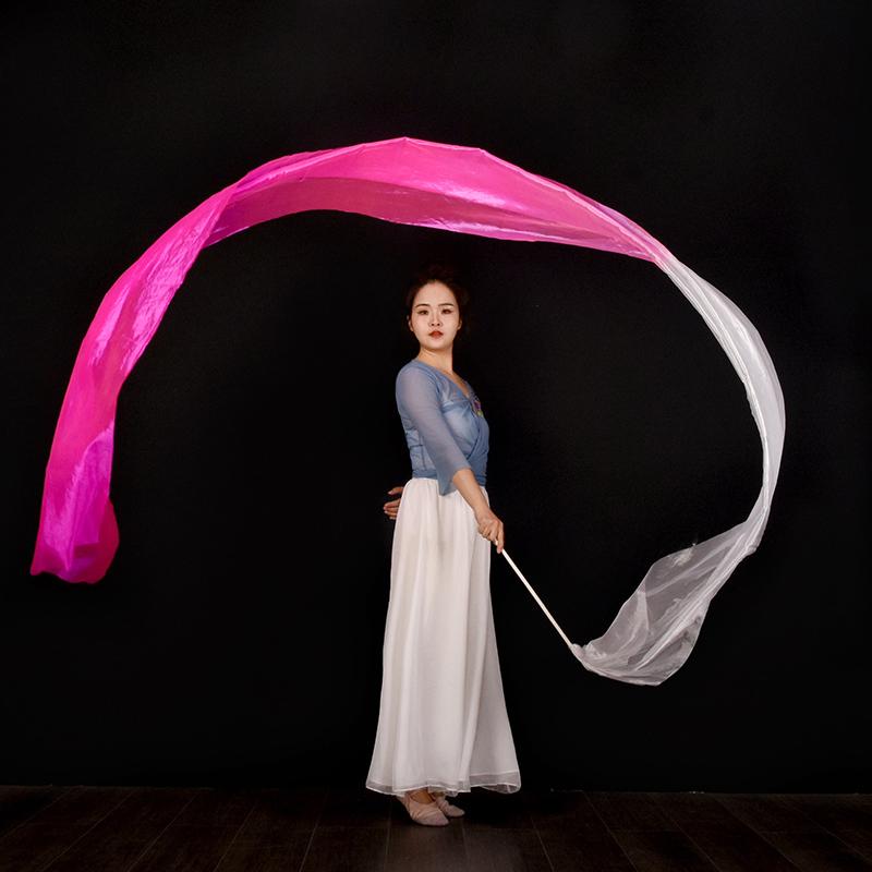 45*400cm Women Gradient Color Square Dance Belly Dance Practice Imitation Silk Streamer With Stick Chinese Style Flowy Ribbon