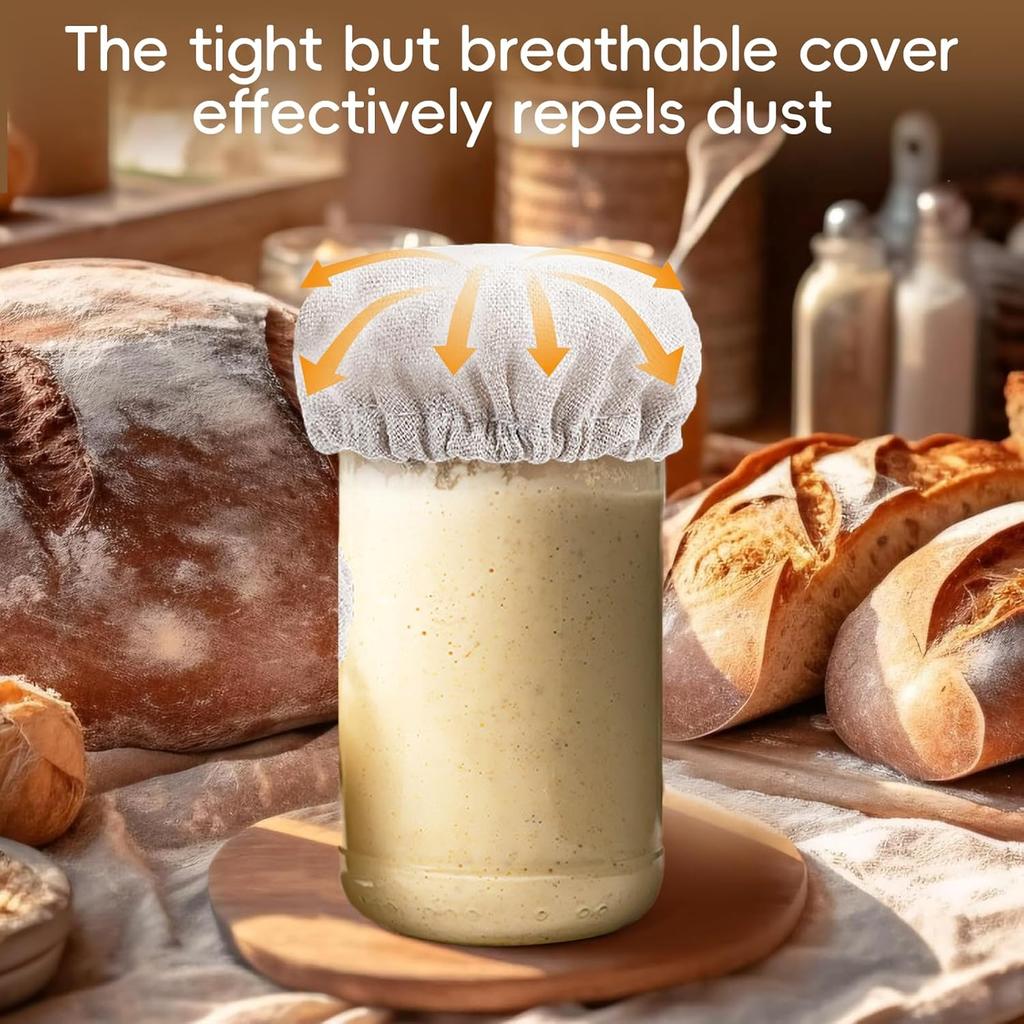 10 PCS Cloth Jar Covers for Sourdough, Reble Kombucha Starter Jar Cover with Shovel, Mason Jar Top Lid for 3”-4”