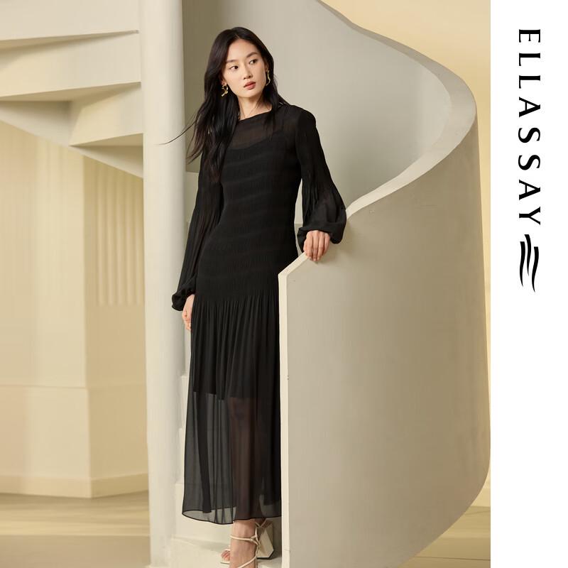 ELLASSAY 2025 S/S Classic Black Pleated Two-Piece Midi Dress