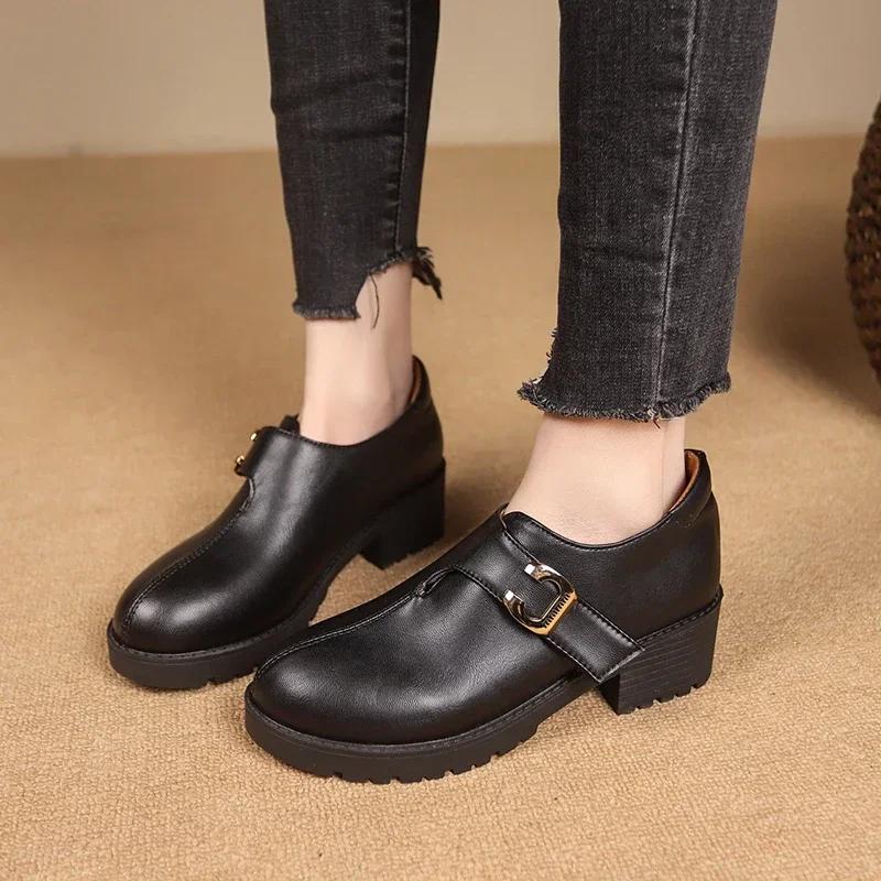 

Женская обувь с пряжкой на ремне, женские туфли на высоком каблуке, модные офисные и карьерные туфли-лодочки, женские туфли с круглым носком, большие размеры, на толстом каблуке, женские 43 чёрный