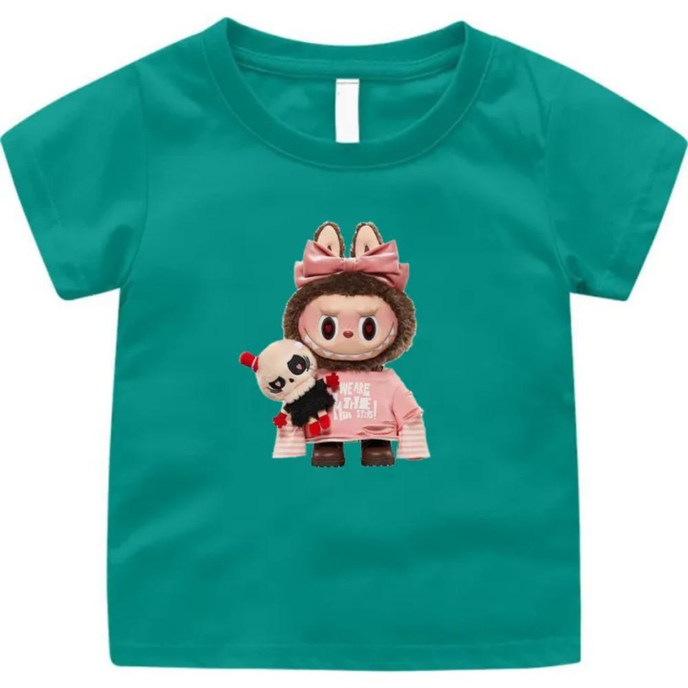 2025 New LABUBU Children's T-shirt Cartoon Style LABUBU Printed Girl Round Neck Short Sleeve Cute and Beautiful Girl's Top