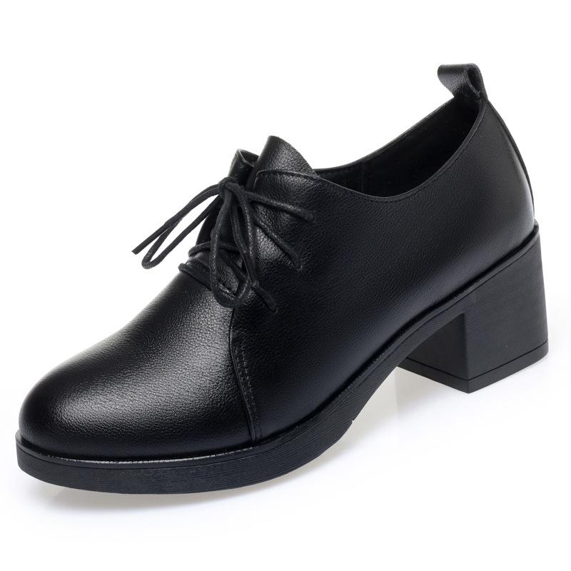 

Women s Soft Leather Mid-heel Chunky Heel Soft Sole Women s Single Shoes Lace-up Leather Shoes Women s Casual Work Shoes 43 чорний
