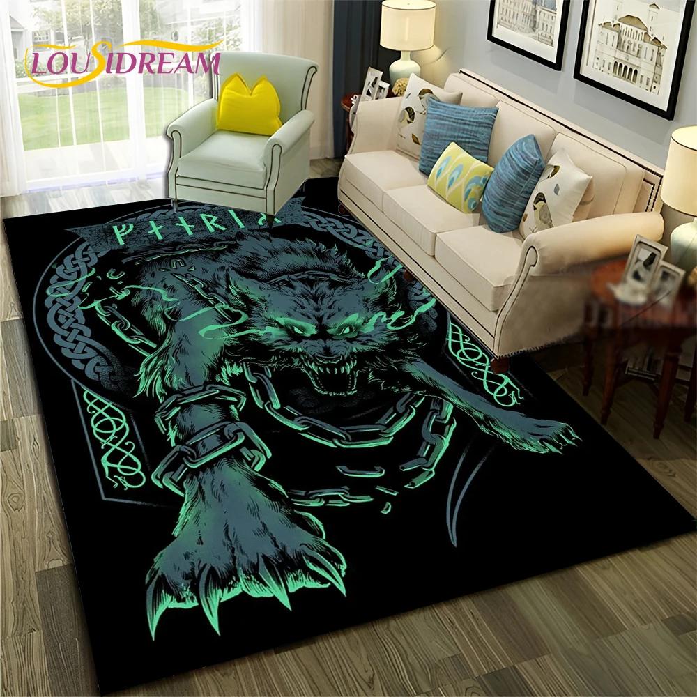 Nordic Viking Odin Valhalla Valknut Carpet Rug for Bedroom Living Room Home Sofa Decoration,Children Game Large Decor Floor Mat