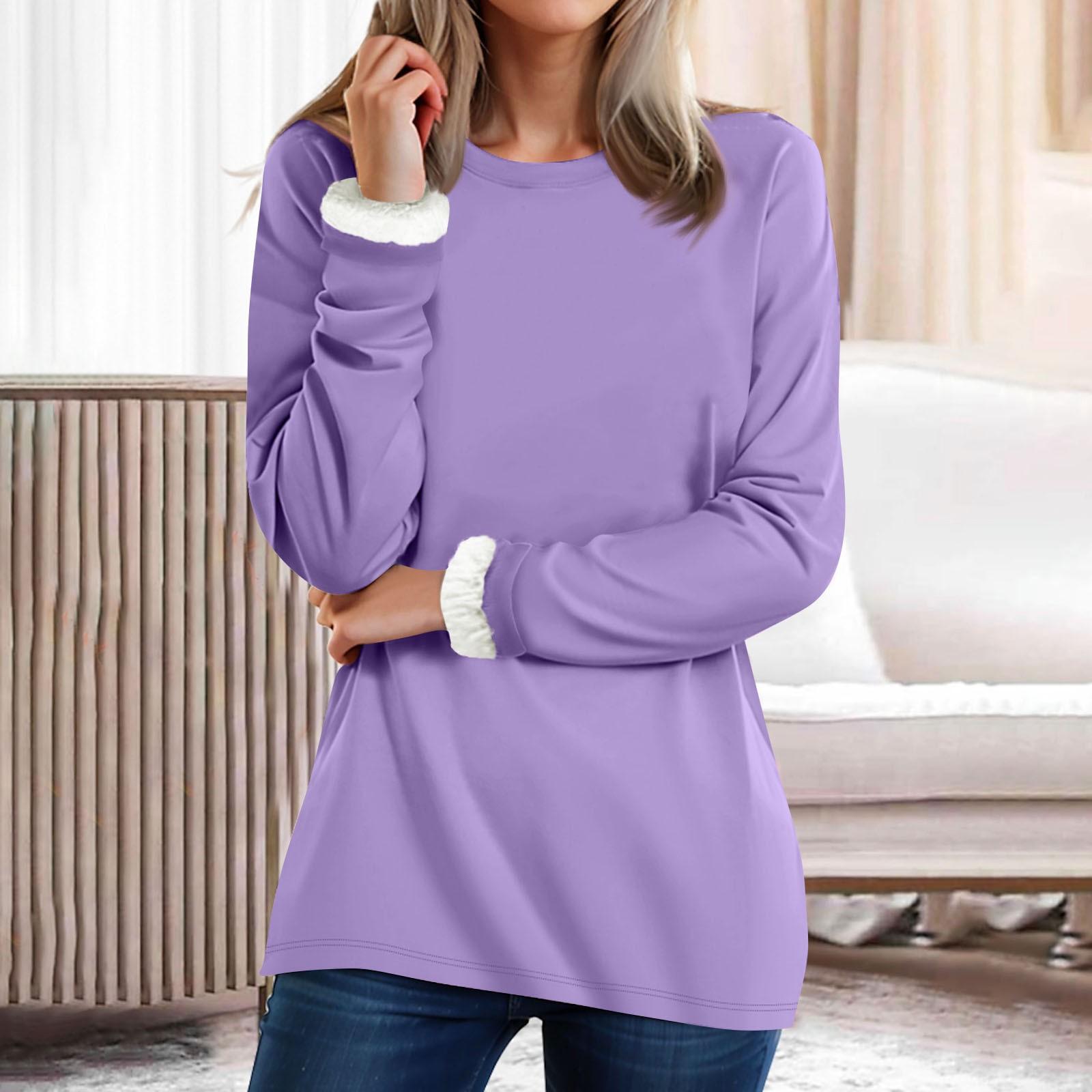 

Женский топ с круглым вырезом, однотонный утепленный плюшевый кашемировый теплый длинный топ XXXL фиолетовый