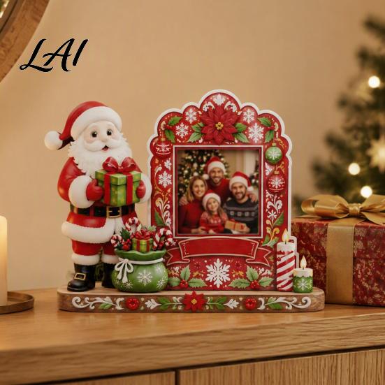 Poplar Wood Photo Frame Christmas 2D Wooden Picture Frame Painted Snowman Santa Xmas Rustic Tabletop Decoration Decor Keepsake Ornament Holiday