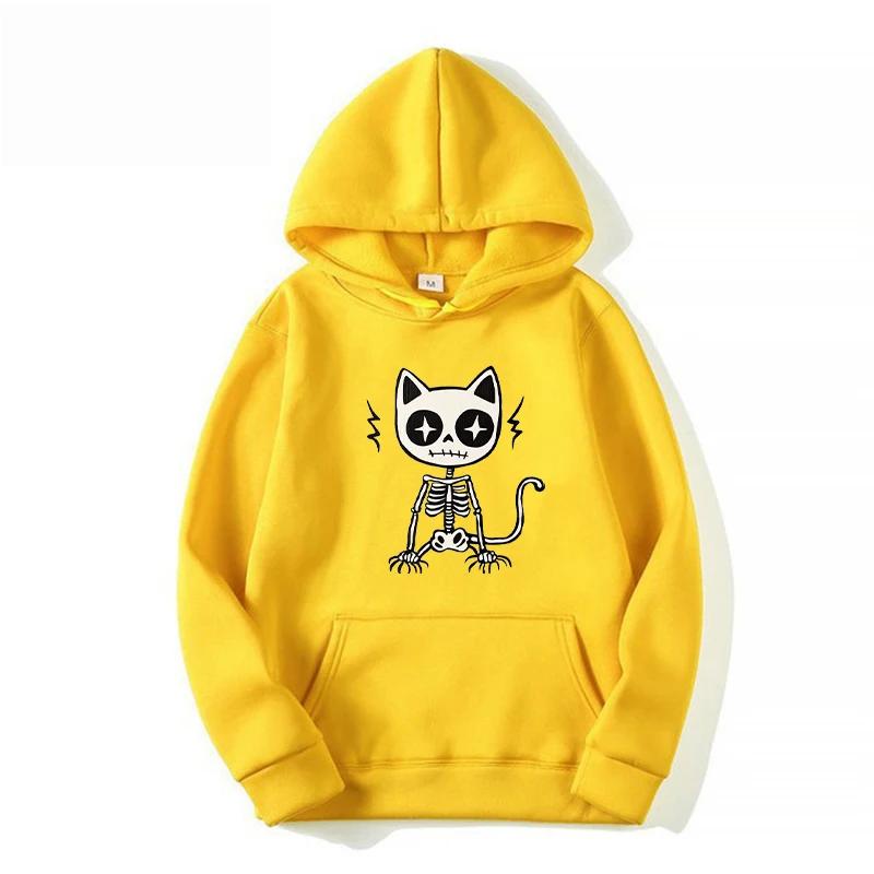 

Spring and Autumn Cat Skeleton Printed Hoodies Men s Hip Hooded Loose Sweatshirts Male Sportswear Fashion Pullovers Top 3XL