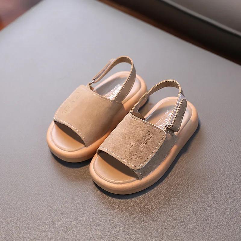 Sandals for Boys Fashion Summer Shoes 1-3-6 Years Girls Open Toe Matte Pu Leather Shoes Sandals Children Slippers 22inner14.5cm