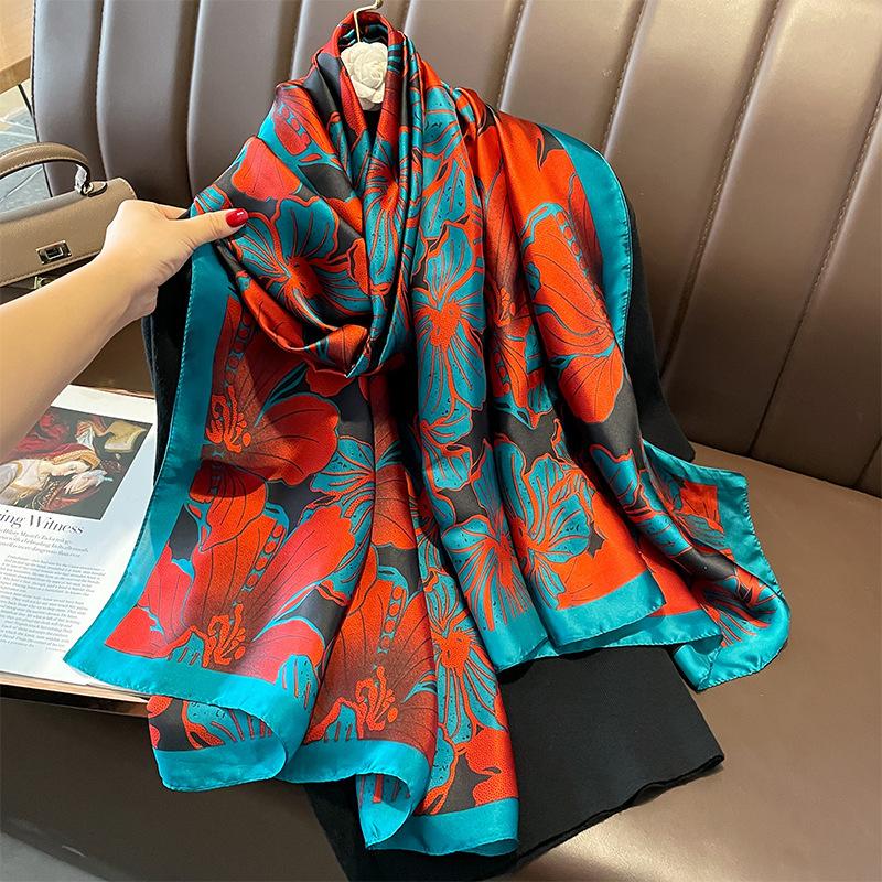 Leichter Luxus Windseidenschal Damen Schal draußen Frühling und Sommer neu Simulationsseide Mode Blumen Sonnenschutzschal Stola