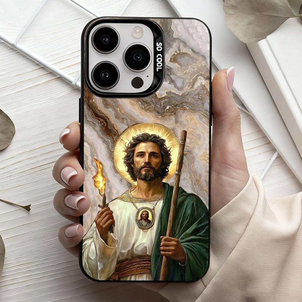 

S-San-N J-Judas T-Tadeo-O ART Phone Case For iPhone17,16,15,14,13,12,11 Plus,Pro Max Black Candy Silver Plated Cover iPhone15plus