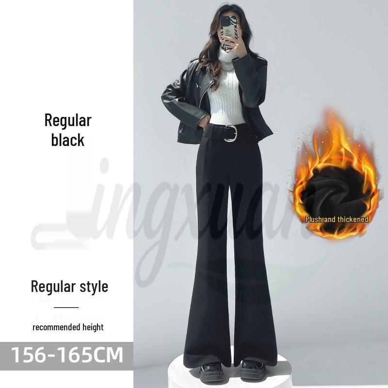 2026 Spring/Summer Women's High-Waisted Woolen Flare Pants - Floor-Length, Plus Velvet, Casual Wide-Leg