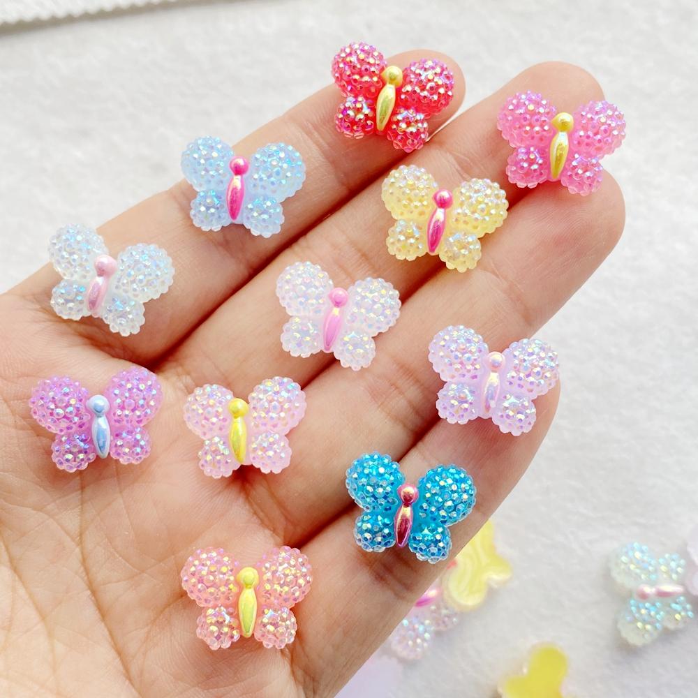 30pcs Colorful Resin Kawaii Mini Painted Shiny Butterfly Nail Art Flat Back Stone Figurines Scrapbook DIY Jewelry Decor Crafts