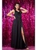 Elegant Maxi Dress with a "water" Neckline Made of Brocade Knit, Black M
