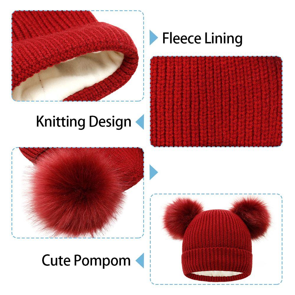 High Stretch Thick Beanie Warm Caps Women Pompom Hat Winter Hat Parent-child Hat