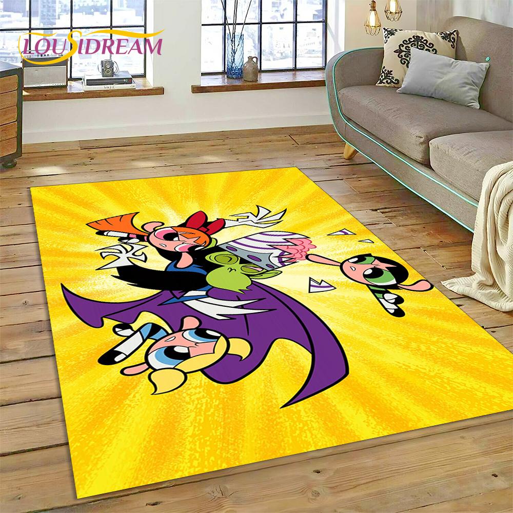 Cartoon Cute P-Powerpuff Girl Rug Carpet for Living Room Bedroom Home Decor,Floor Mat Non-slip Decoration for Sofa Doormat Gift