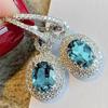 Luxury Female White Blue Oval Zircon Stone Hoop Earrings Vintage Fashion Silver Color Wedding  For Women