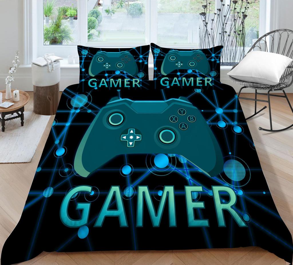 Player Bedding Microfiber Fabric Game Machine Printed Quilt Cover and Pillowcase Are Suitable for Home Decoration of Boys and Men's Game Lovers' Rooms
