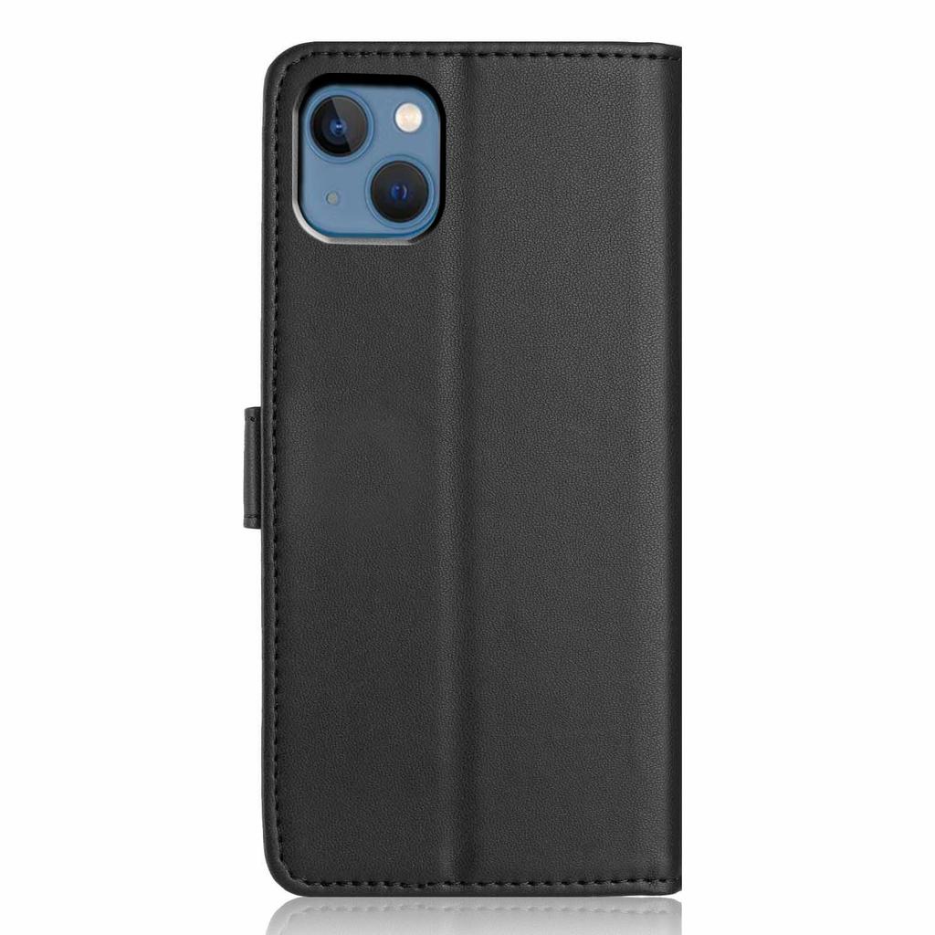 For iPhone 14/13 Wallet Case with Strap/Multiple Card Slots Solid Color Leather Stand Phone Cover
