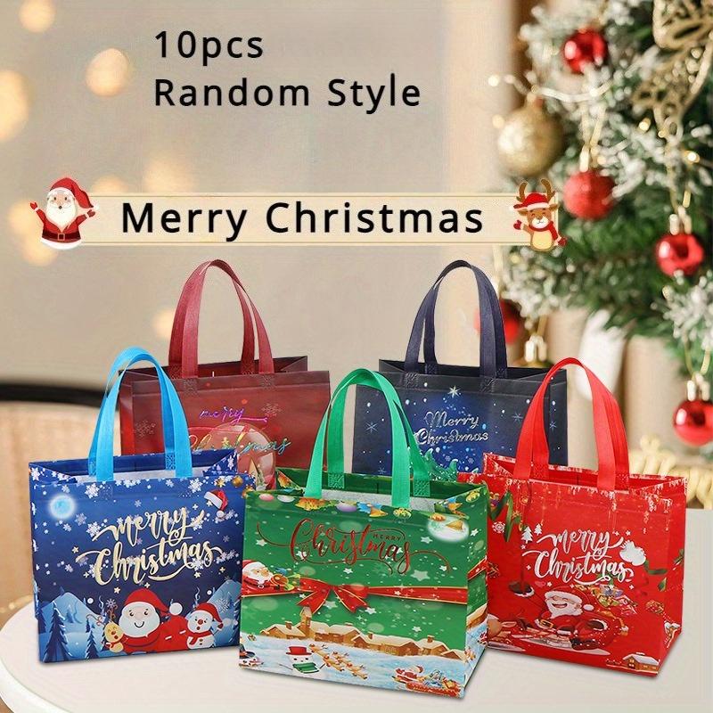 

10pcs Christmas Gift Bags with Handles Random Style Reusable Non-Woven Shopping Bags for Holiday Gifts, Party and Decorations one size fits all