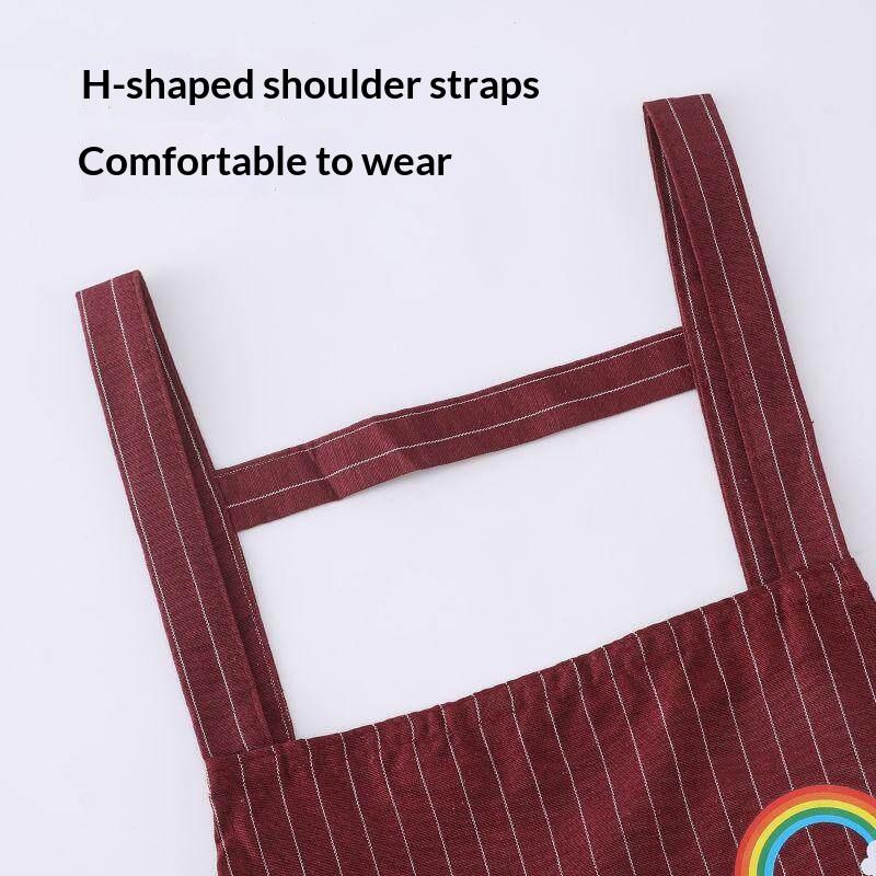 Kitchen Oil Resistant Apron Striped Zippered Linen-Cotton Apron With Straps Breathable Apron Women'S Dirt Resistant Work Clothes