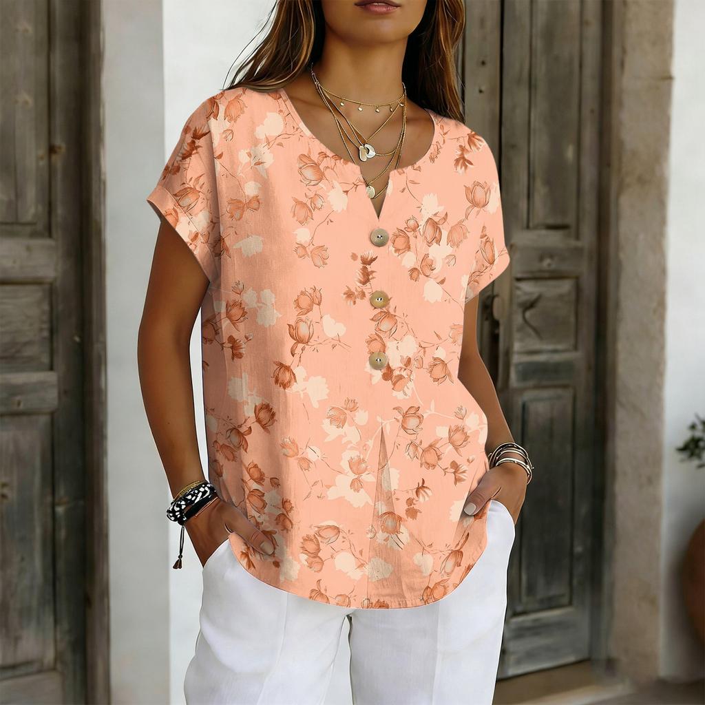 Women's Casual, Loose-Fit, And Stylish Short-Sleeve Cotton-Linen Top