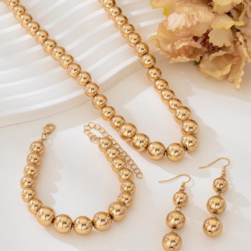 Punk Contrasting Color Beaded Temperament Niche Round Ball Personalized Necklace Bracelet Earring Set