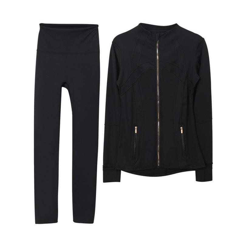 Lulu Stand Collar Jacket & Gold Zipper Women s Yoga Suit: Slim Fit, Elastic, Quick-Dry Sports Pants XXL чёрный
