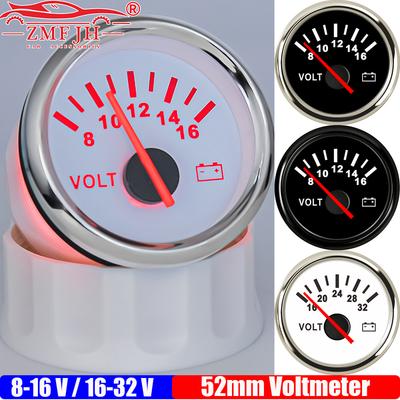 ZMFJH Pointer 2"52MM Voltmeter for Universal Car Boat Yacht 8-16V,16-32V Voltage VOLTS Meter Red Backlight Gauge Indicator