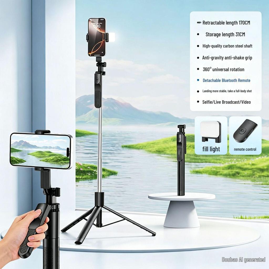 Bluetooth selfie tyč: Přenosný teleskopický stativ pro fotografování mobilním telefonem a živé vysílání