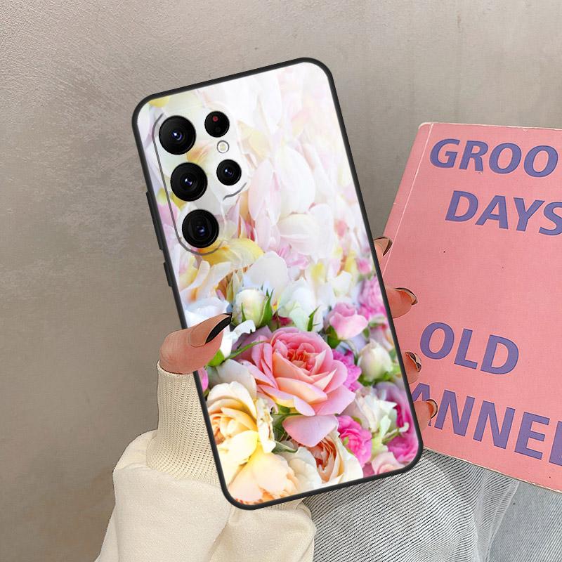 Pink Roses Bouquet Flowers Case For Samsung Galaxy S25 Ultra S20 S21 S22 S23 S24 Ultra S9 S10 Plus S25 FE Cover Coque