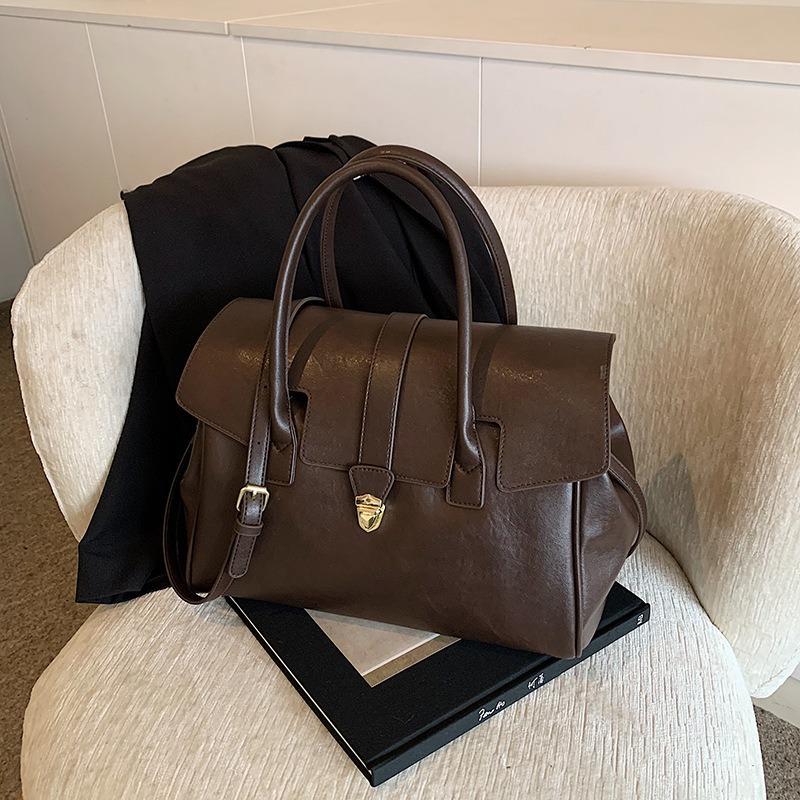 

European and American Retro Handheld Tote Bag for Women, New Large Capacity Briefcase, Commuter Casual Shoulder Crossbody Bag коричневый