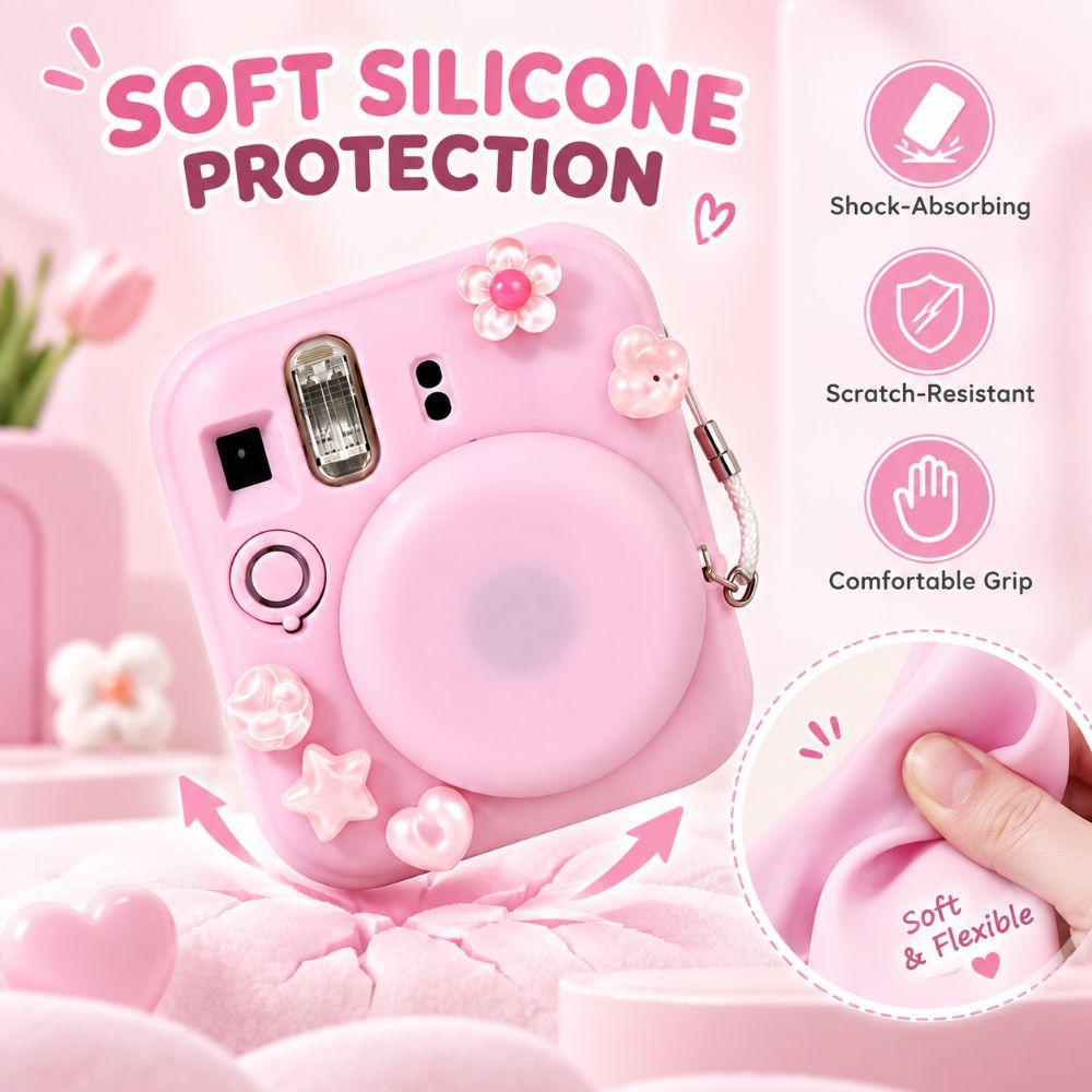 Weiche Silikon-Kameratasche mit Objektivdeckel, Schutzhülle für Fujifilm Instax Mini 13 Kameraaufbewahrung