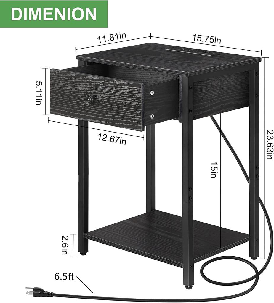 Bedside table with row plug hanging drawer - three USB versions suitable for bedrooms