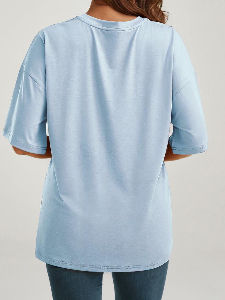 Sommer Lotosblume Aufdruck Damen T-Shirt Mode Damen Freizeit Weich Rundhals Kurzarm Oberteile