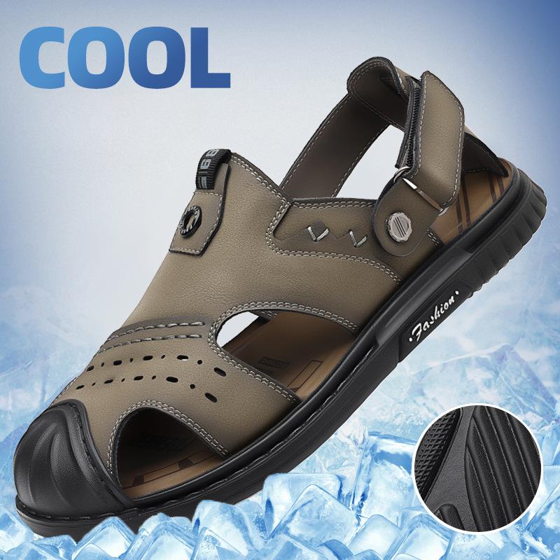 Fashion Solid Color Leather Sandals for Men Fashion Casual New Designer Summer Beach Shoes Male New Designer Outdoor Sandalias Hombre