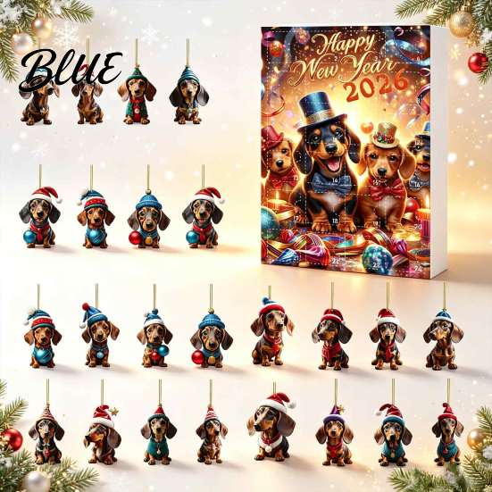 Decorazioni Natalizie a Tema Bassotto Calendari dell'Avvento 2026 24 Giorni Ciondolo Acrilico 2D Decorazioni per Albero di Natale Calendario del Countdown Collezionabile